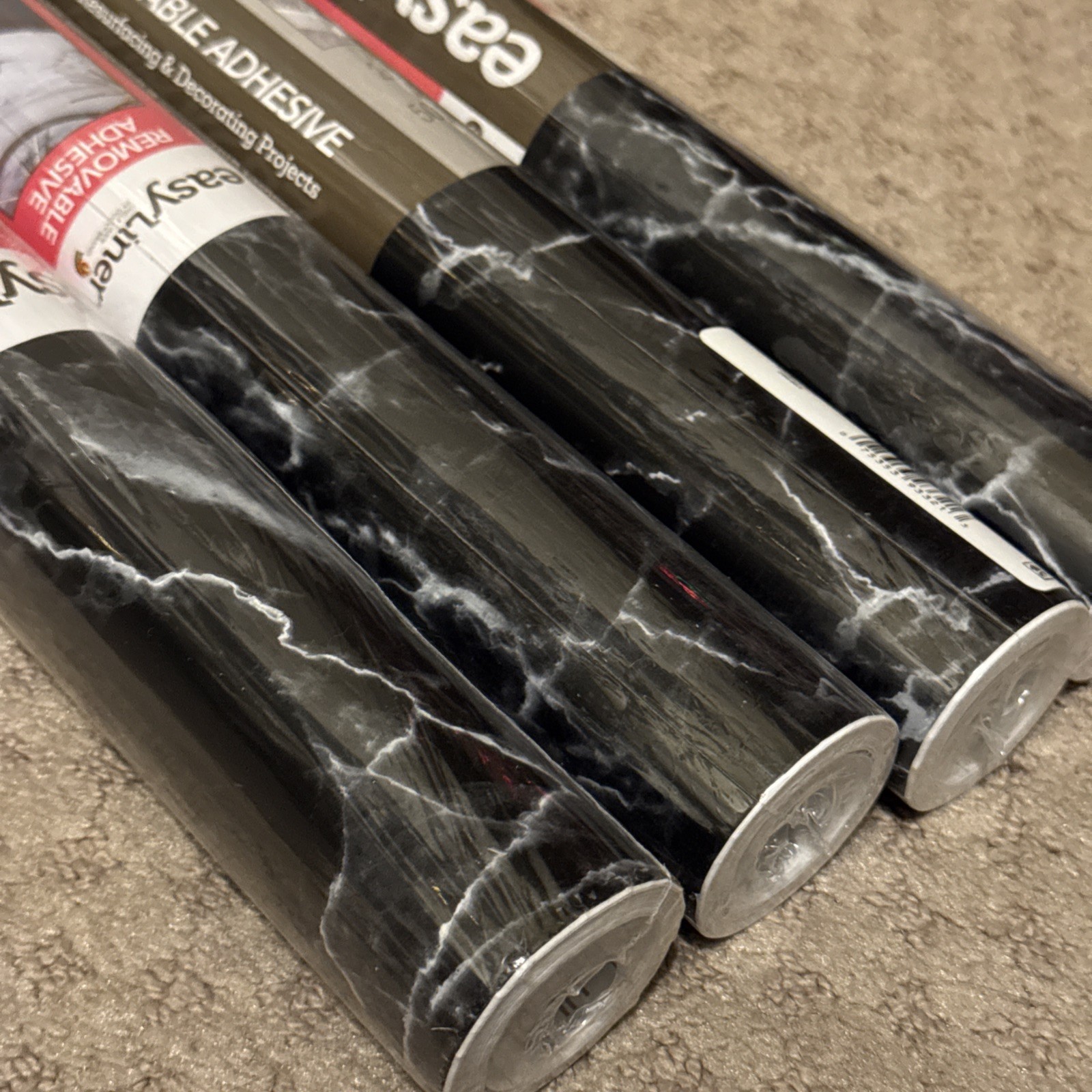 4 Rolls NEW DUCK EasyLiner Removable Adhesive Shelf Liner 20" x 15' Black Marble