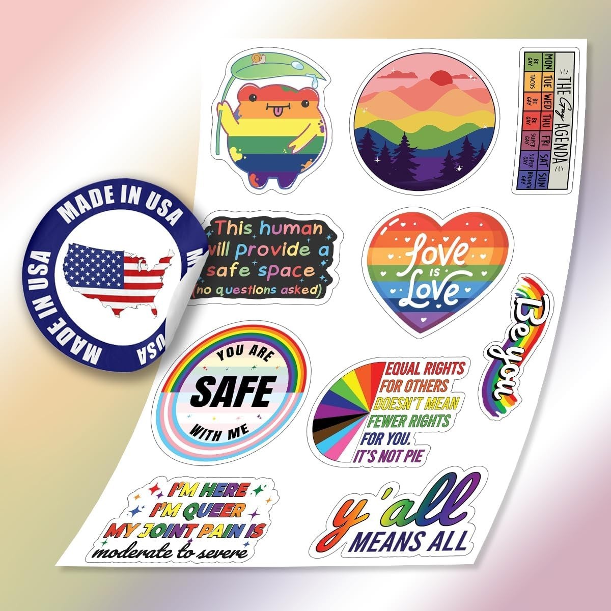 Set of 10 Cute LGBTQ+ Stickers – Durable Vinyl & Fade-Resistant 2 Inch Decals