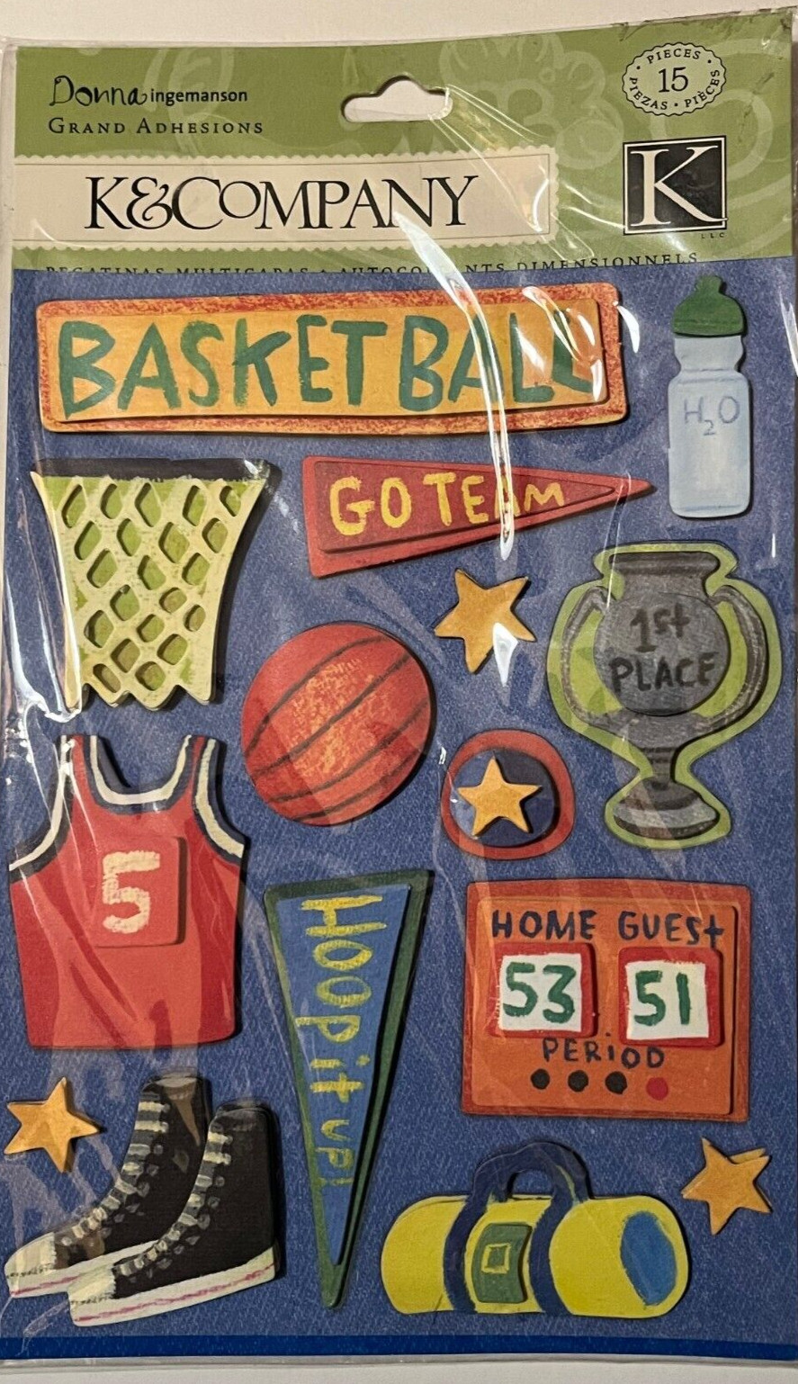 New K&Company Scrapbooking Stickers Basketball Sports Stickers