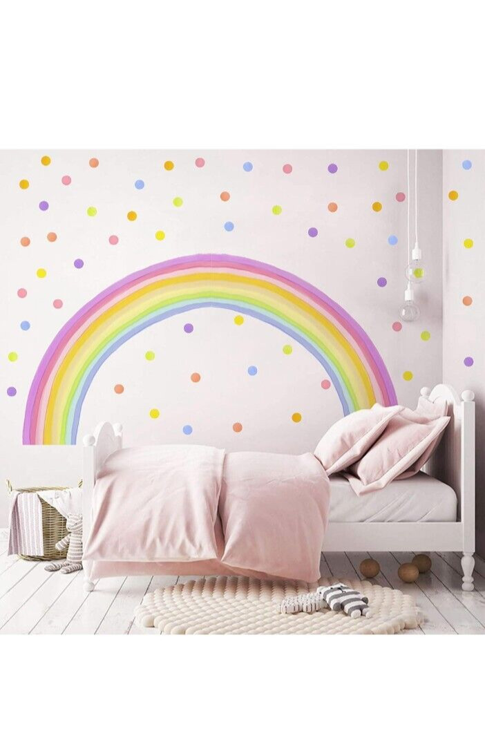 Extra Large Rainbow Wall Decal Colorful Rainbow Polka Dot Wall Decals 84×42 Inch