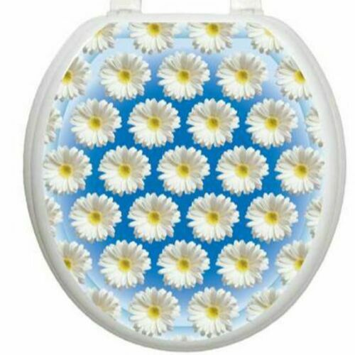 Daisy Flower Blue Round Toilet Seat Cover Tattoo Applique Bath Decor