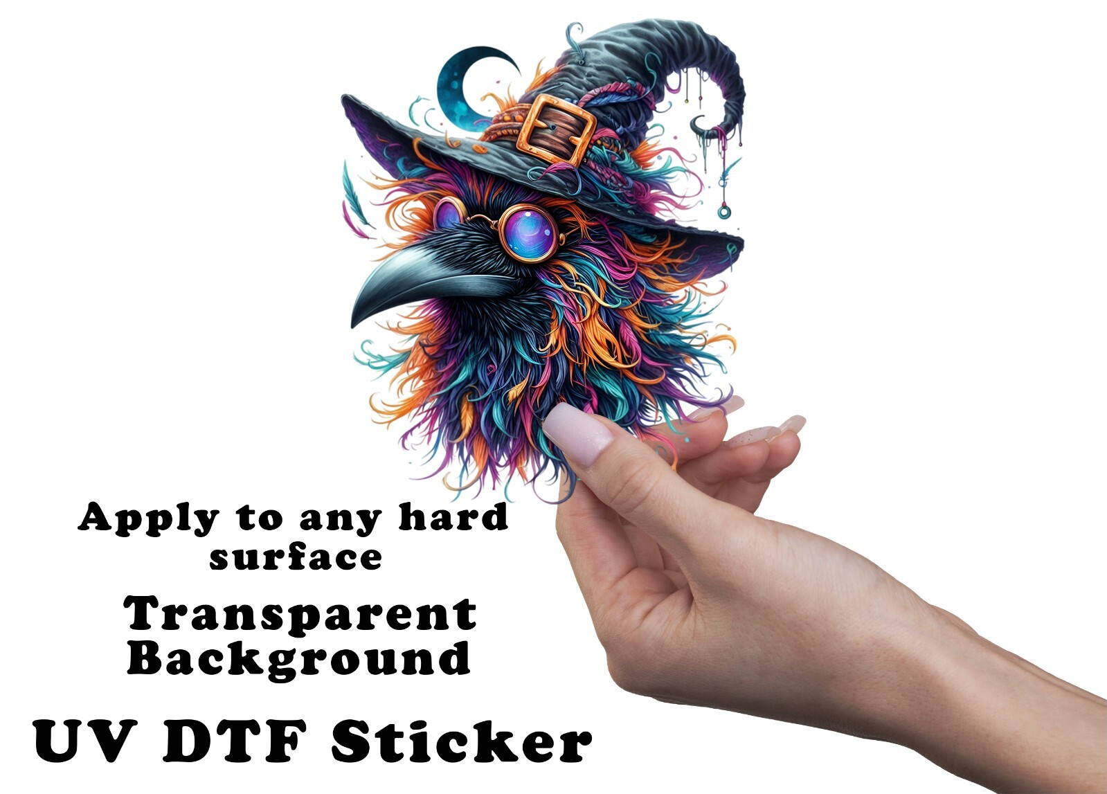 Halloween Colorful Raven UV DTF Transparent Sticker / Decal