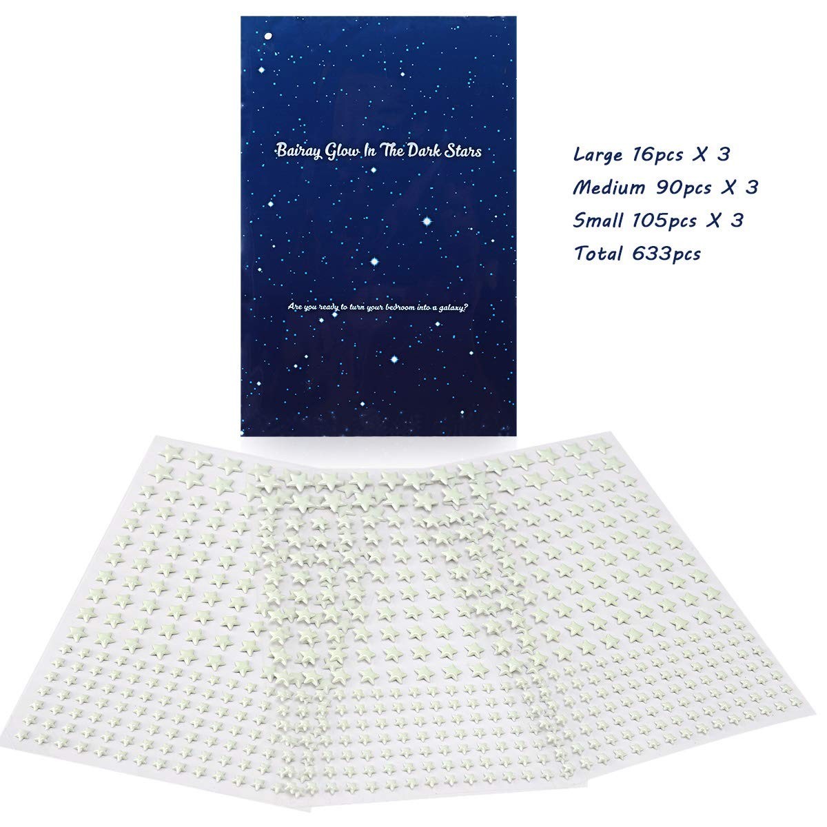 Glow in The Dark Stars Decals Decor for Ceiling 633 Pcs Realistic 3D Stickers…