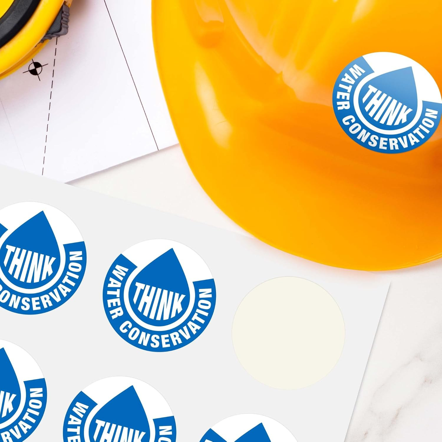 Water Conservation Hard Hat Sticker, 6 Pack, 2X2 Inches, Construction Decals