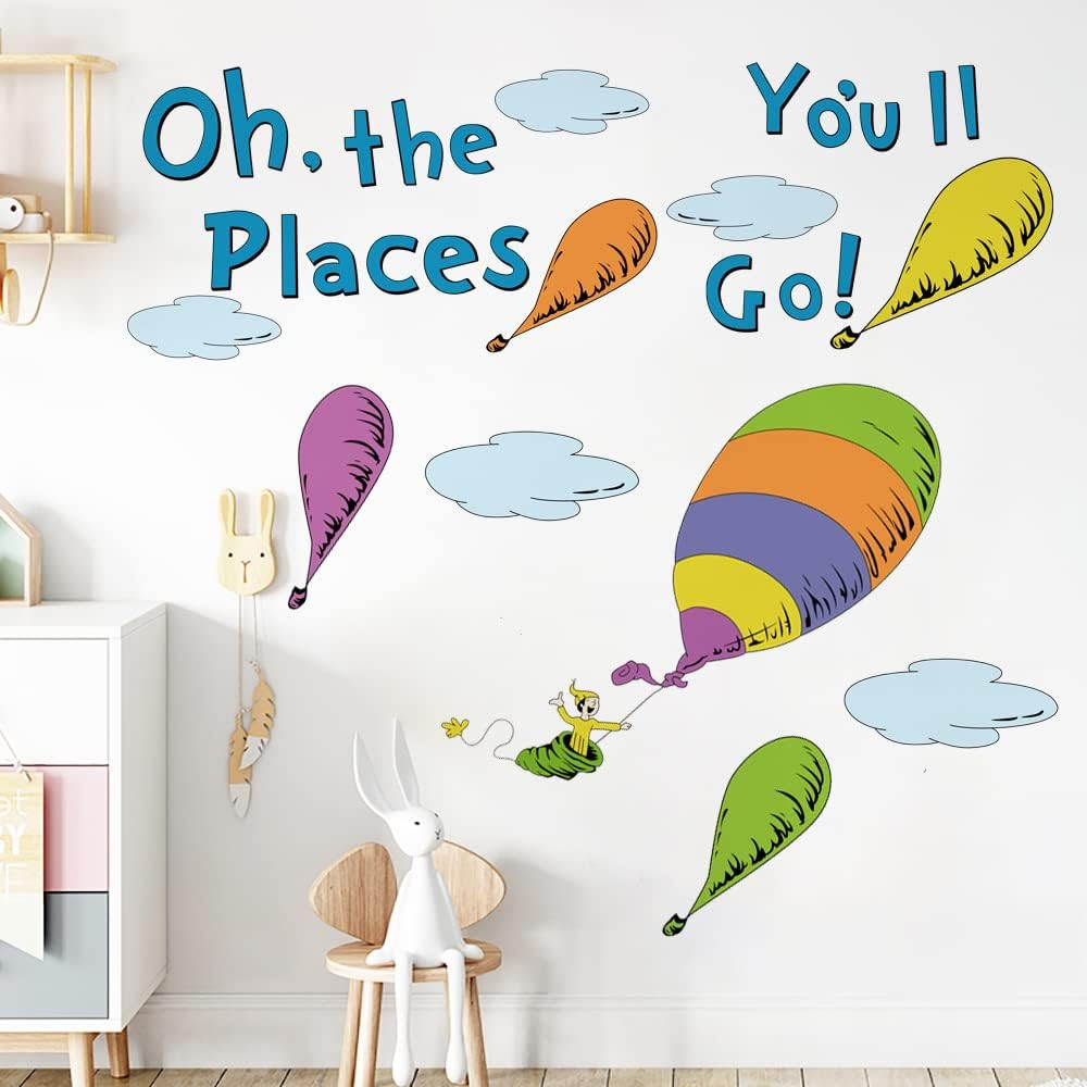 Oh The Places You'll Go Wall Decal Hot Air Balloon Quote Sticker Kids Room