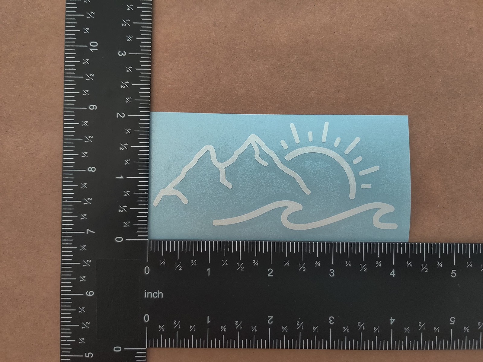 Mountain Decal 4 Pack: Compass, Sun Waves, Pine Tree, Small 3.5" White