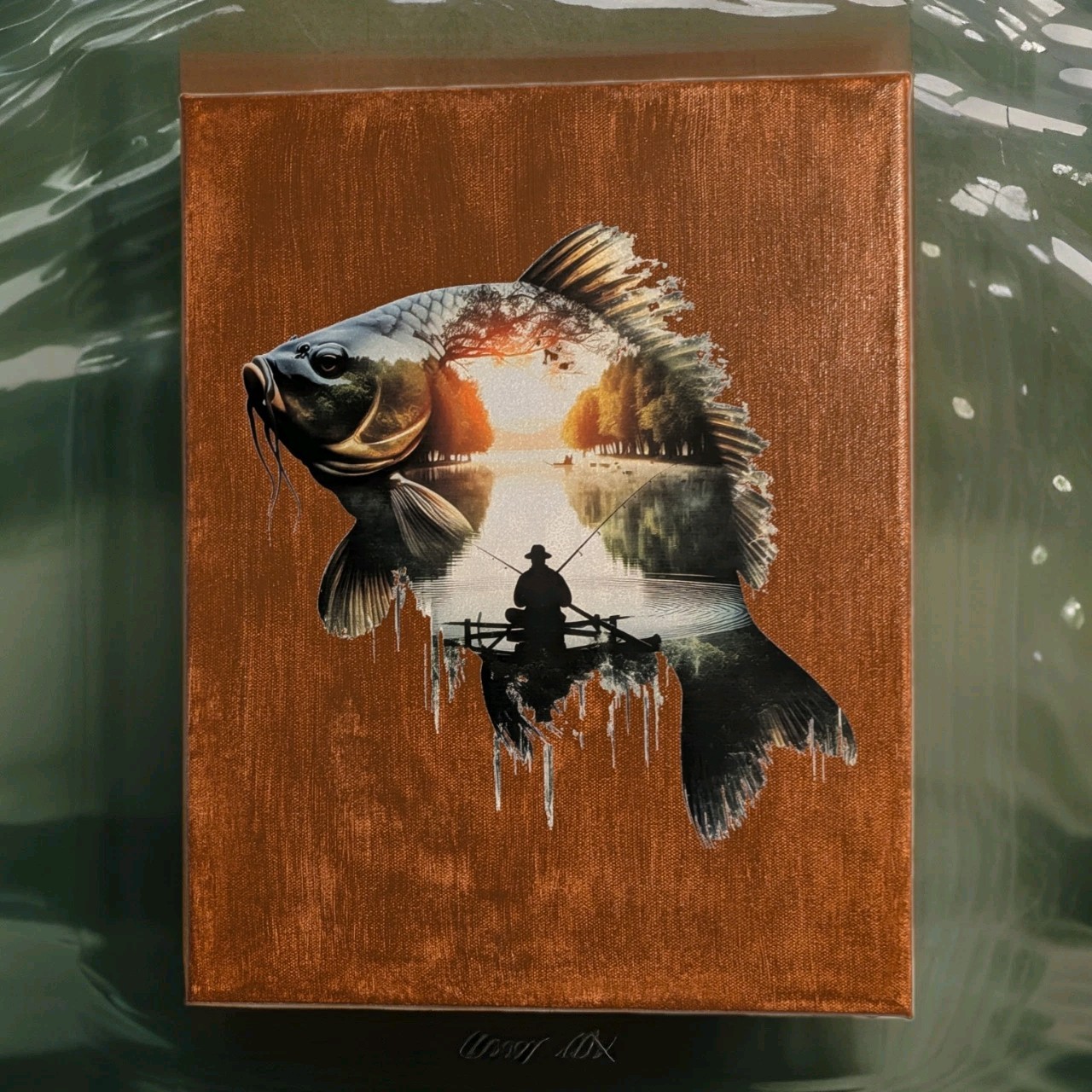 11×14 Wall Decor Canvas Fish with A Scenery Heat Transferred Vinyl Image DIY