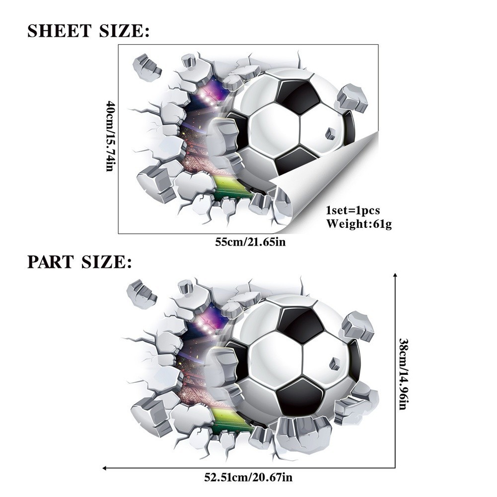 3D Soccer Football Wall Stickers PVC Decor for Living Room Bedroom Office Walls