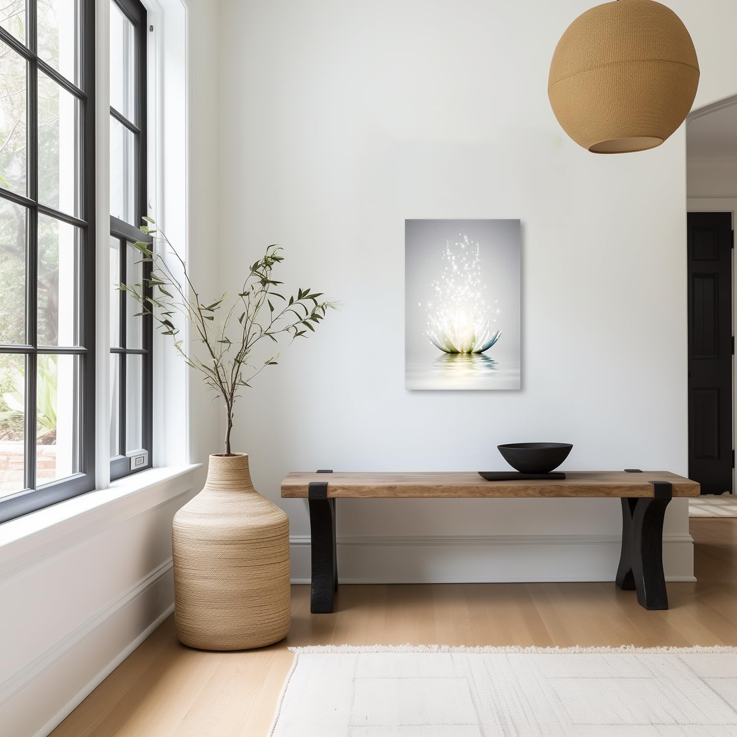 LZIMU Zen Canvas Wall Art White Lotus Flower Bloom in Water Picture Prints Wa…
