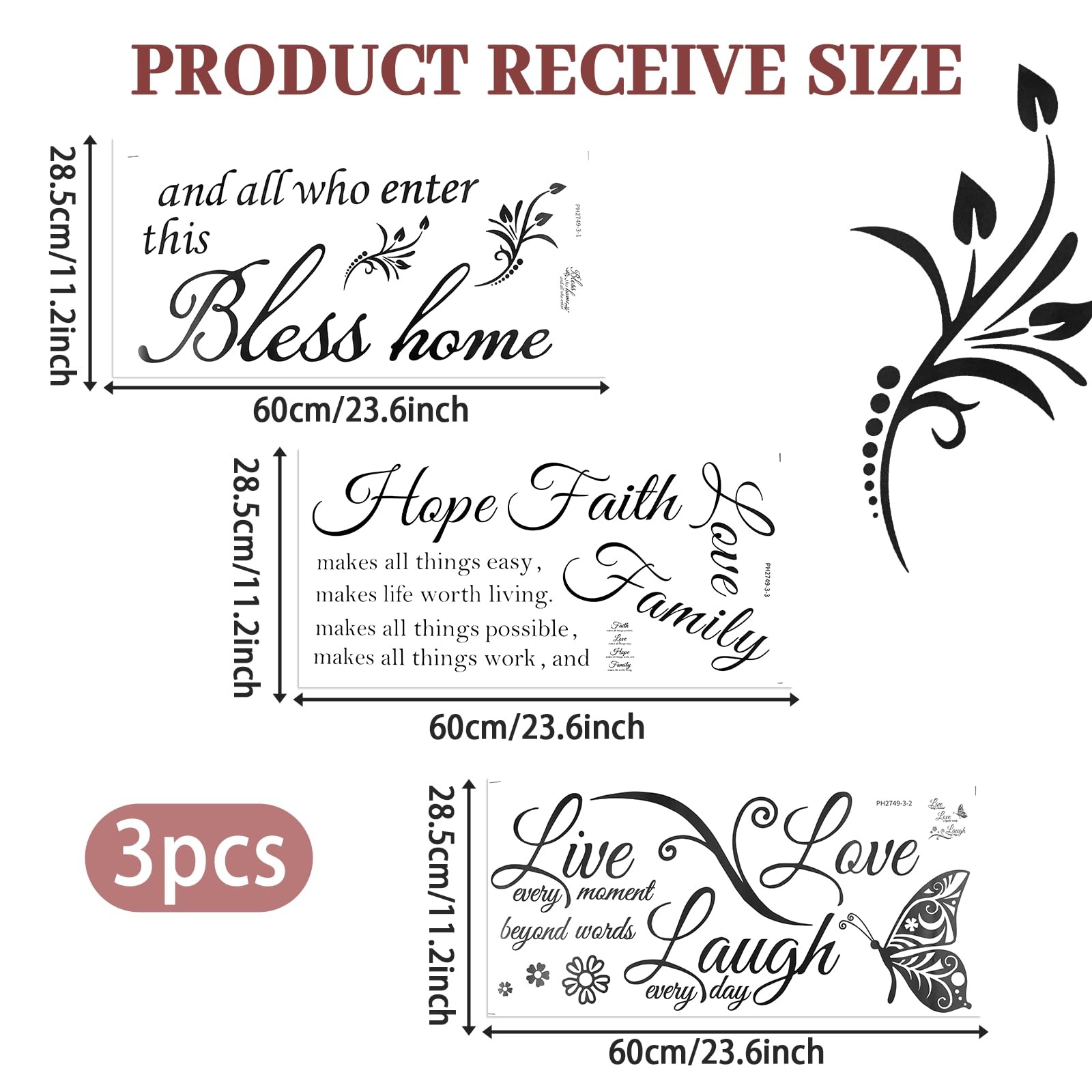 Inspirational Wall Decals Home Decor Motivational Quotes Stickers 23.6x11in