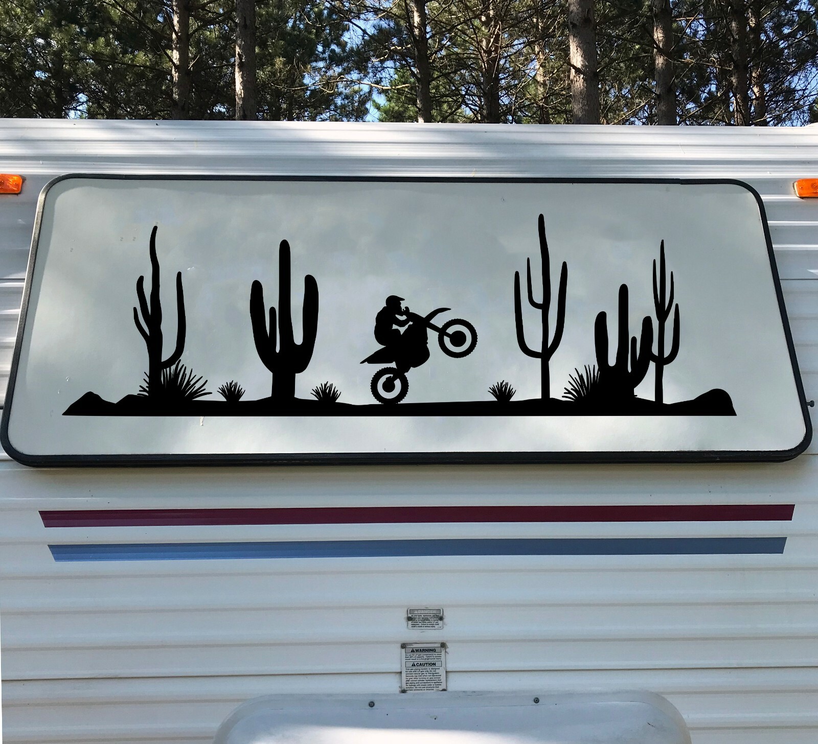 Dirt Bike Desert Scene Vinyl Decal – Cactus RV Toy Hauler Graphics Motorcycle