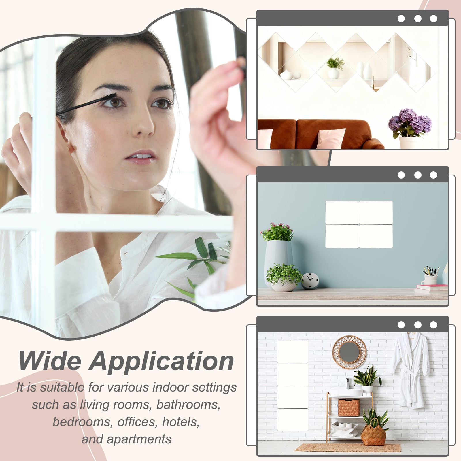 6Pcs Acrylic Mirror Sheet, 2×1.6" Rectangle Self Adhesive Mirror