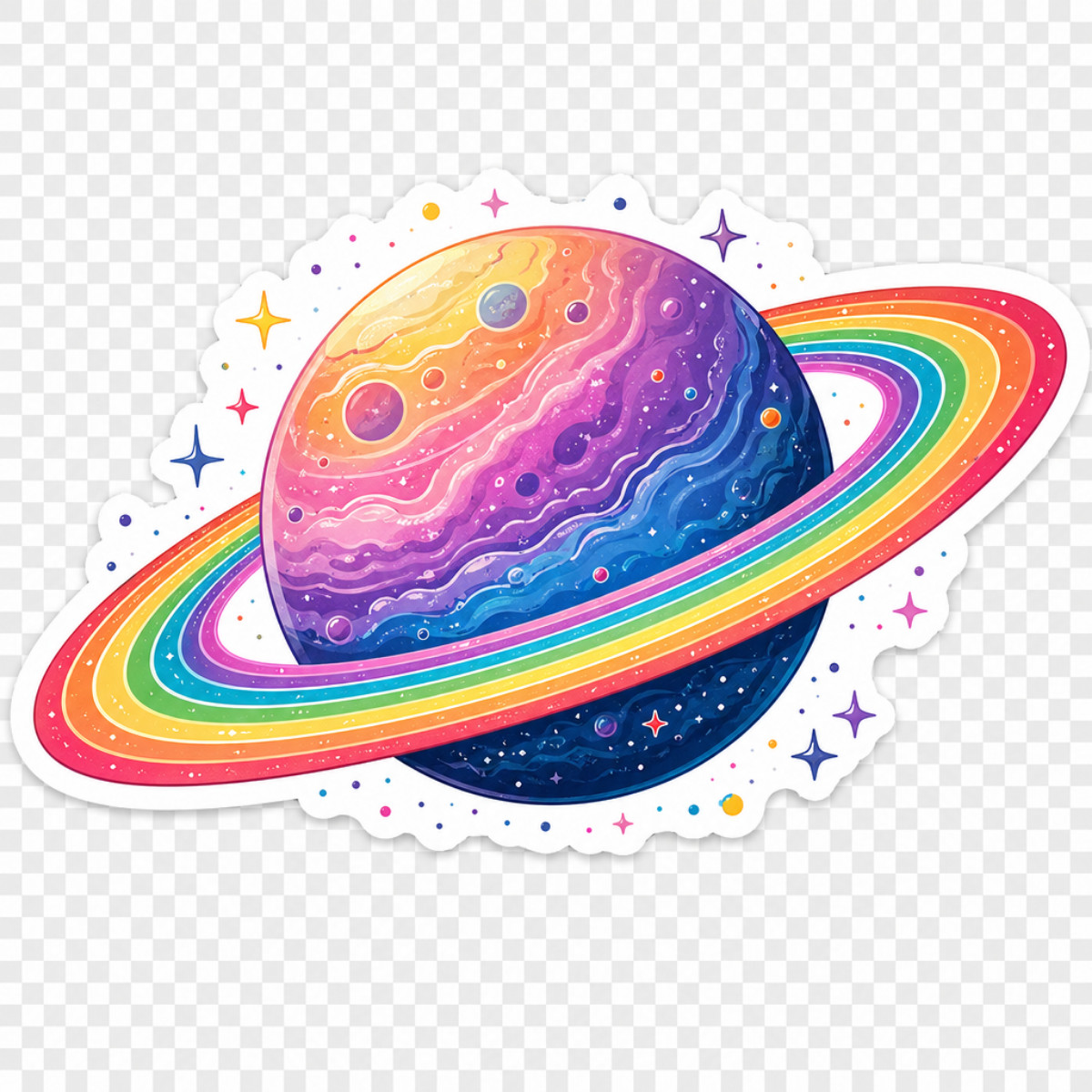 3 inch Rainbow Planet Sticker Colorful Space Galaxy Vinyl Decal Aesthetic