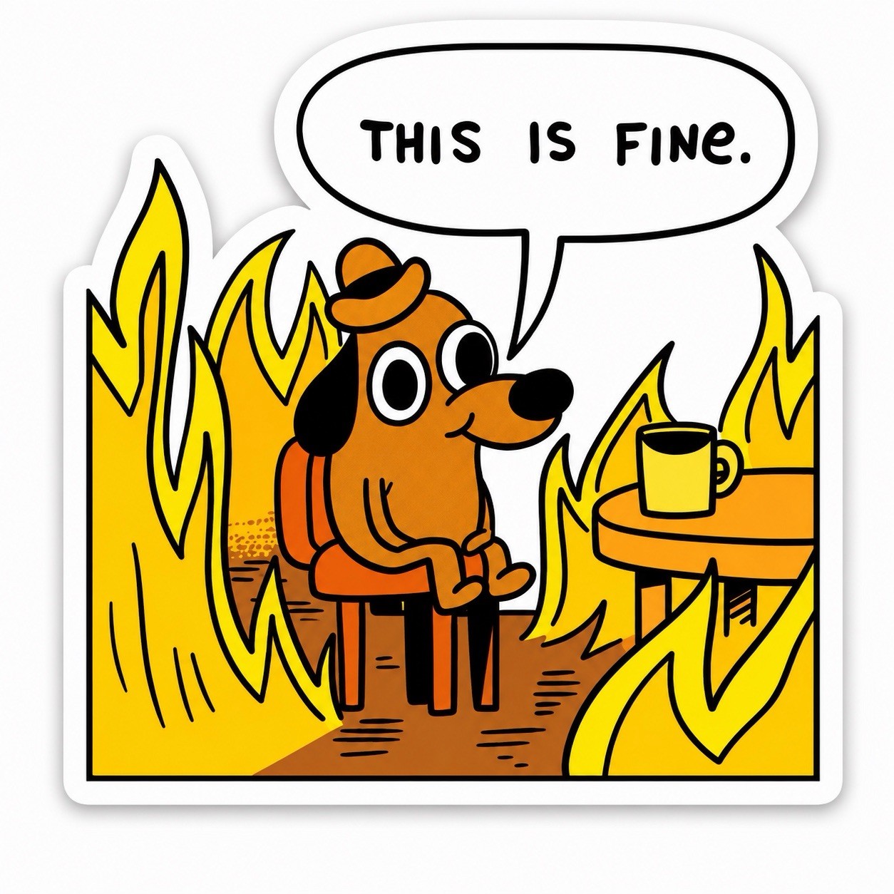 “This Is Fine” Meme Inspired Sticker Vinyl Water Proof Funny Anxiety Humor