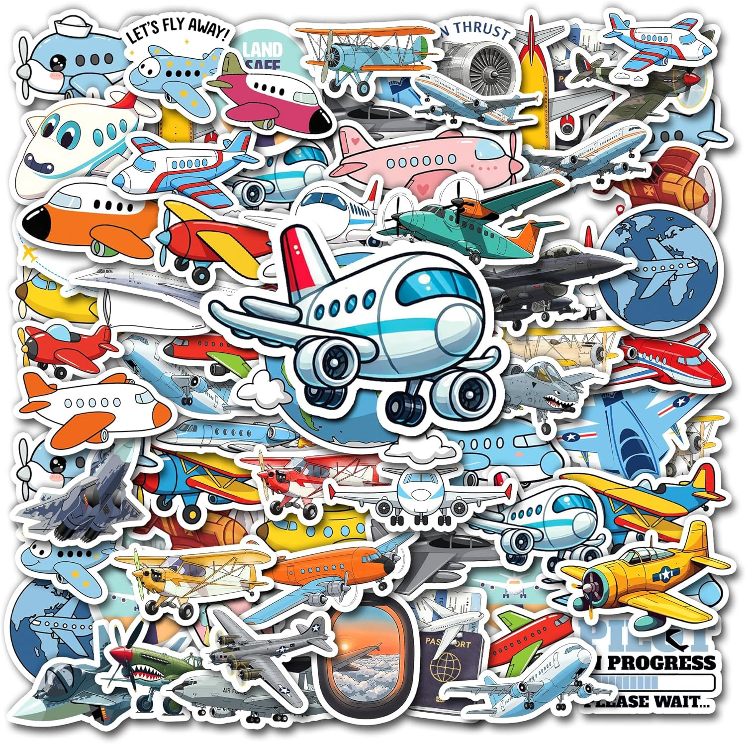 50 Pcs Airplane Vinyl Sticker Waterproof PVC Plane Decals Aircraft Stickers for
