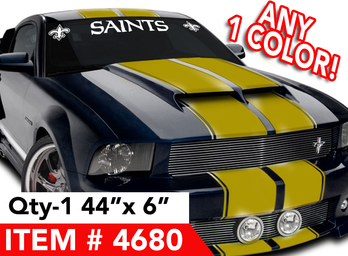 NEW ORLEANS SAINTS w logo WINDSHIELD DECAL STICKER 44"w x6" Any 1 Color
