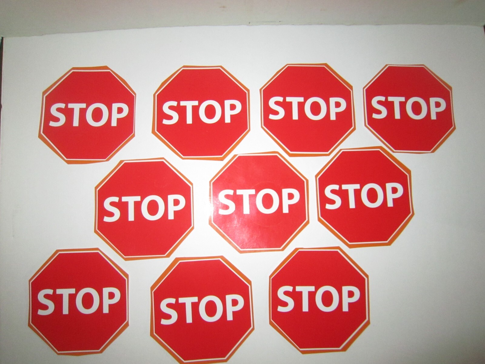 Lot Of 10 Stop Sign Stickers, High Quality Vinyl Decals 3-3/4" Octagon Shape