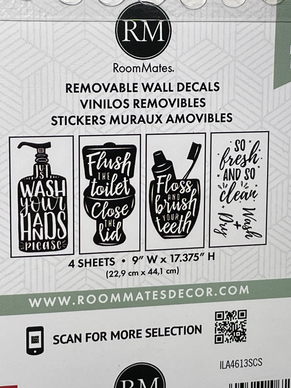 Roommates Wash Your Hands Black Quote Peel & Stick Vinyl Wall Decals New