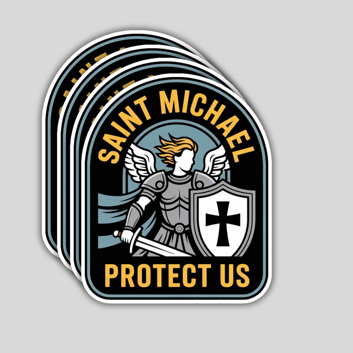 Saint Michael Protect Us Stickers: Catholic Vinyl Decals – 4PCS