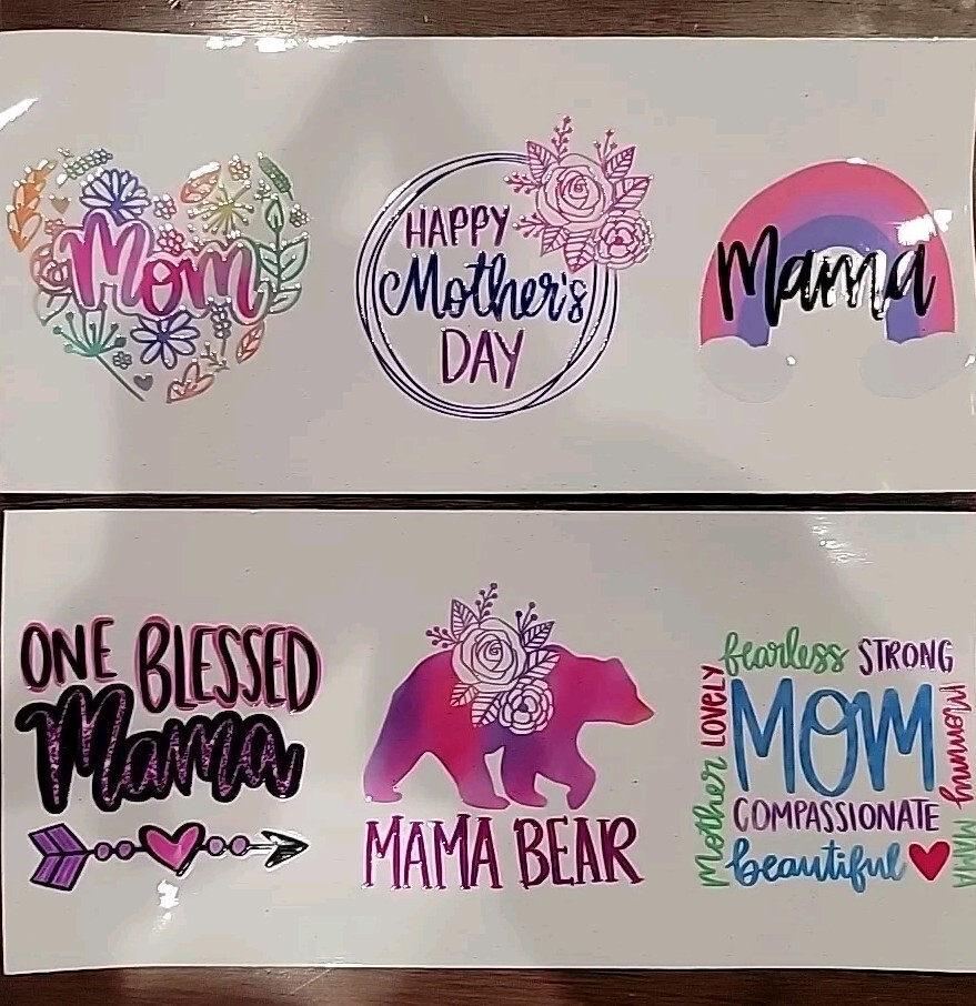 UV DTF Happy Mothers Day Mom Mama Blessed 12 Pc Decals Sticker Set 3×3"