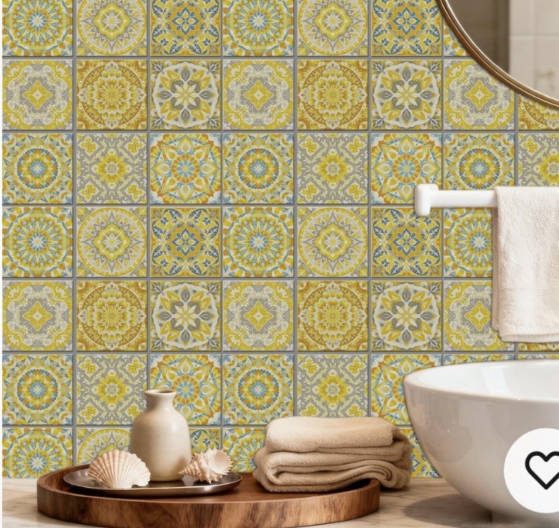 36 Pcs 9 Style Mosaic Style Peel and Stick Wall Tile Sticker Mustard Color Wa…