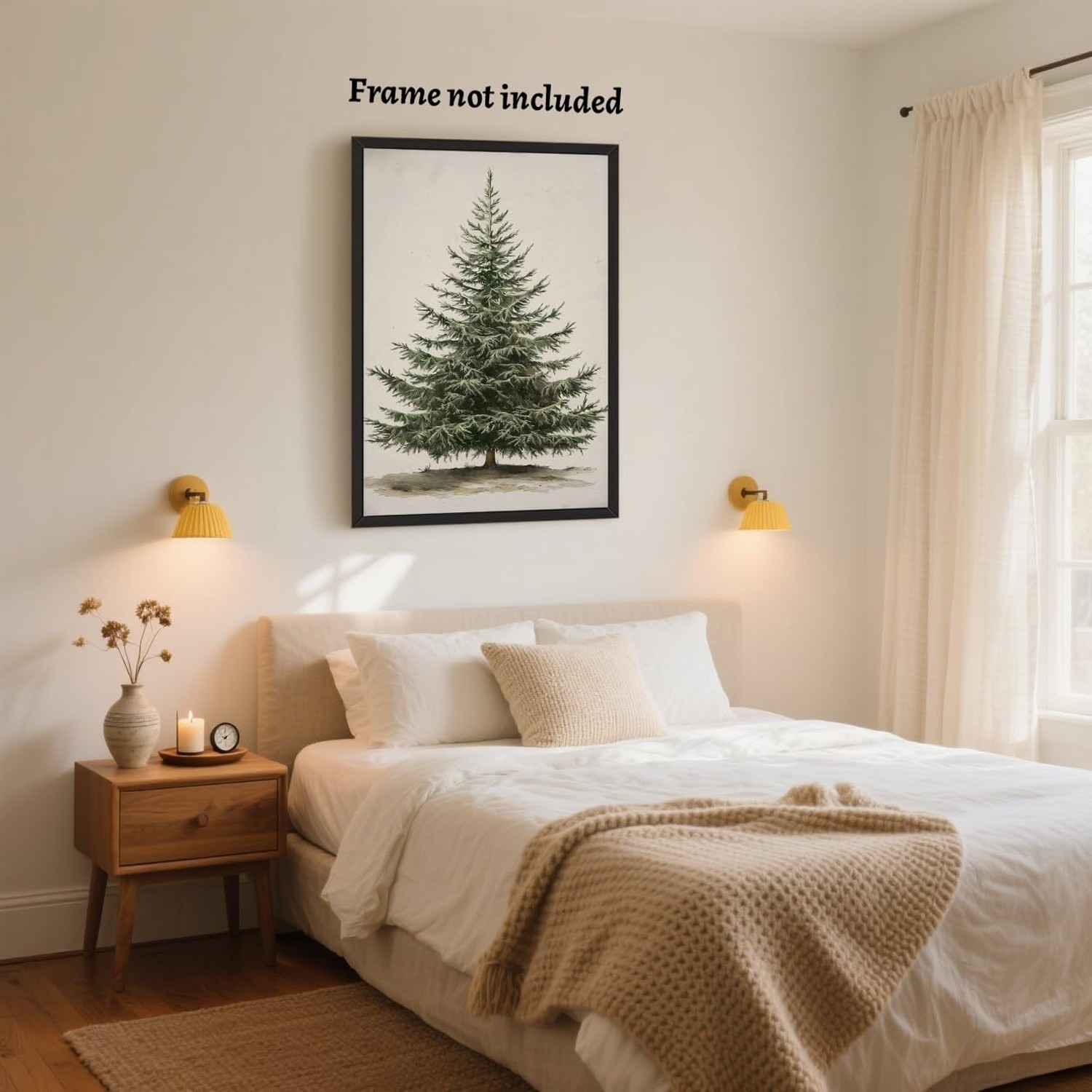 Yermidi Vintage Christmas Tree Wall Art Green Neutral Pine Tree Poster Rustic…