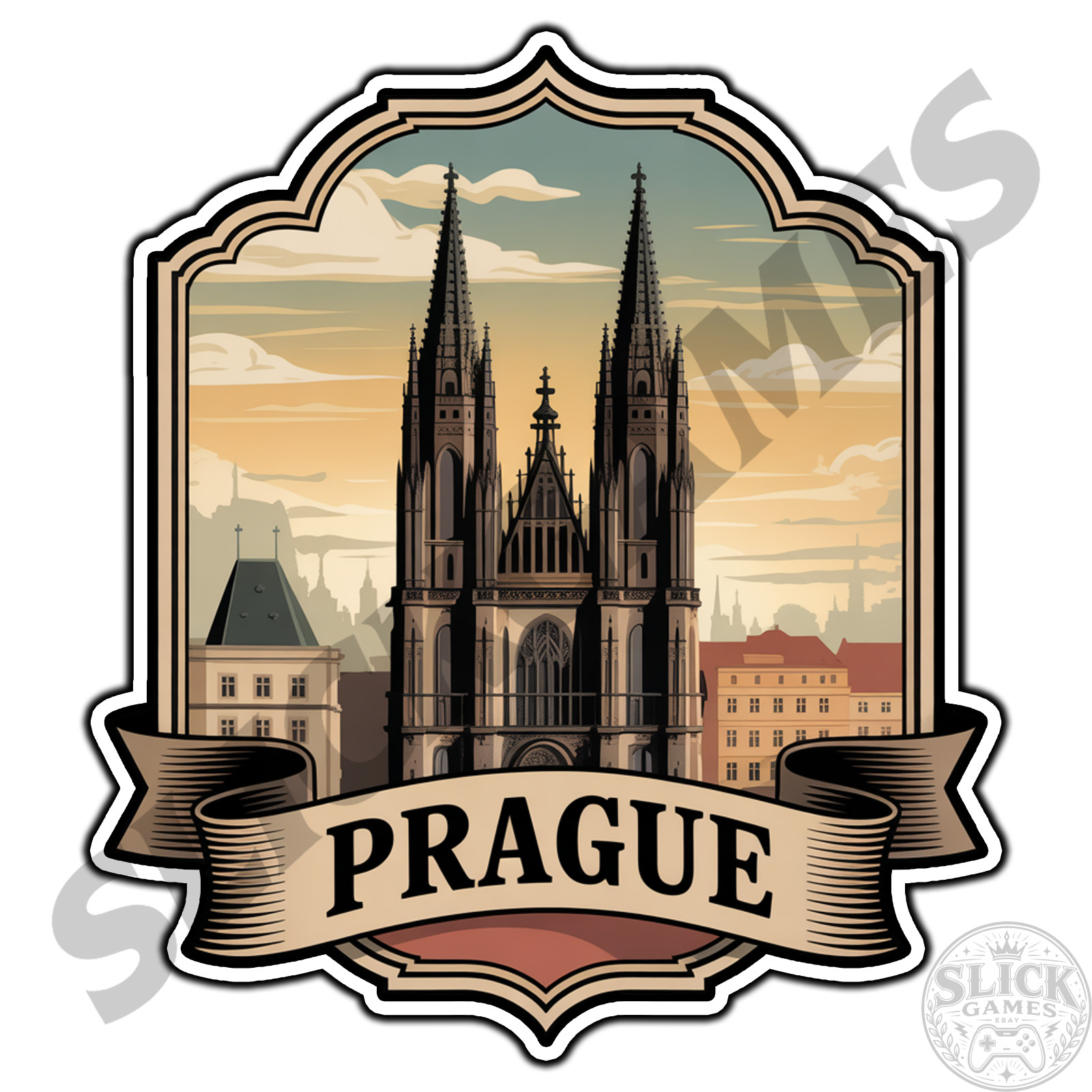 Prague Retro Travel Badge #1 Sticker Waterproof Vinyl Decal Die-Cut