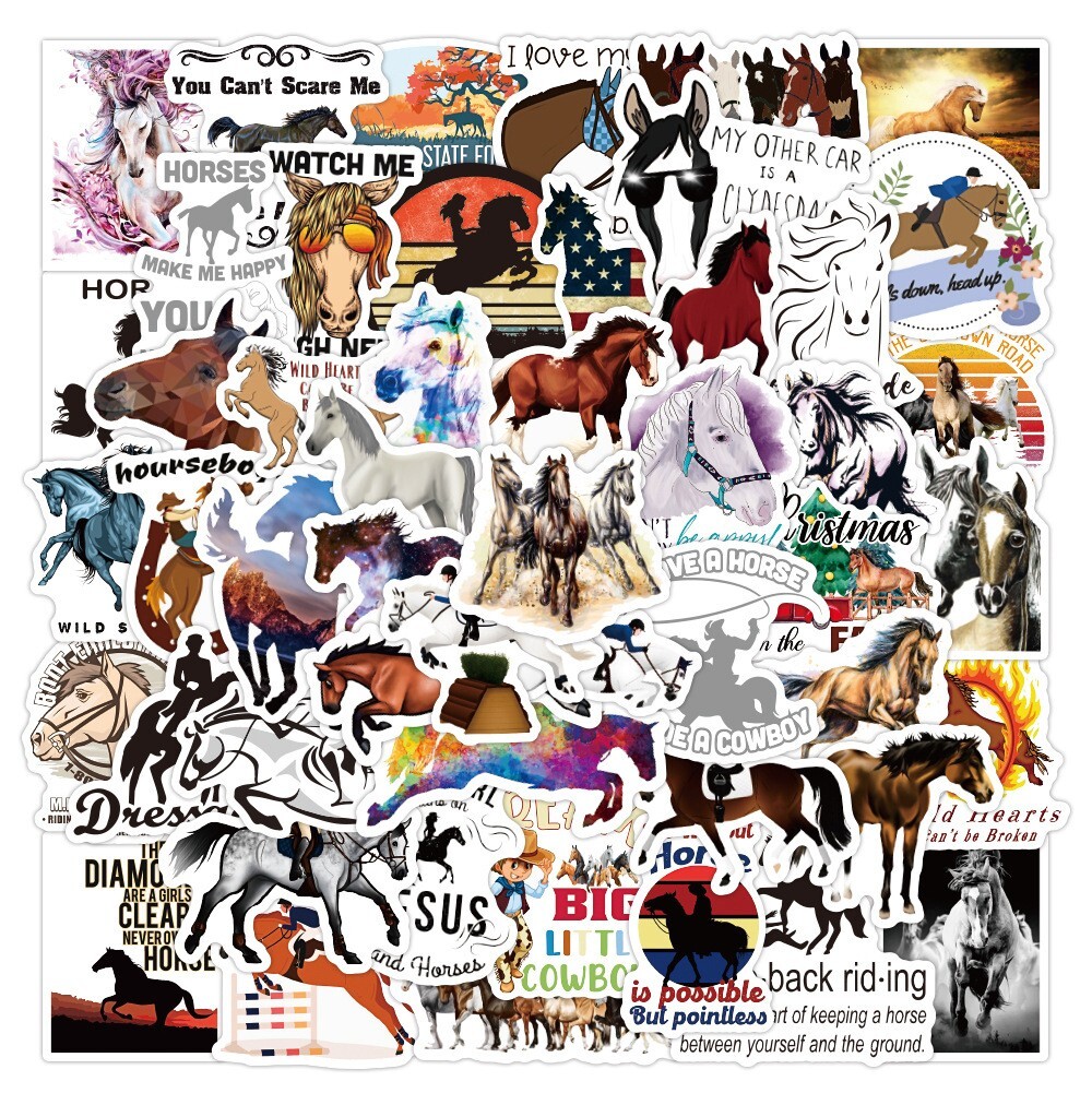 100pcs HORSE Stickers, Horse Merch,Water Bottle Laptop No Residue Stickers, #092