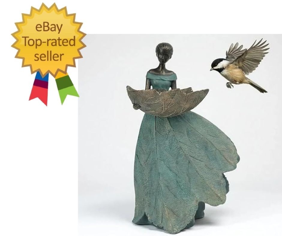 Fairy Garden Statues Bird Feeder – 12 Inch Resin Outdoor Fairy Statue for Garden