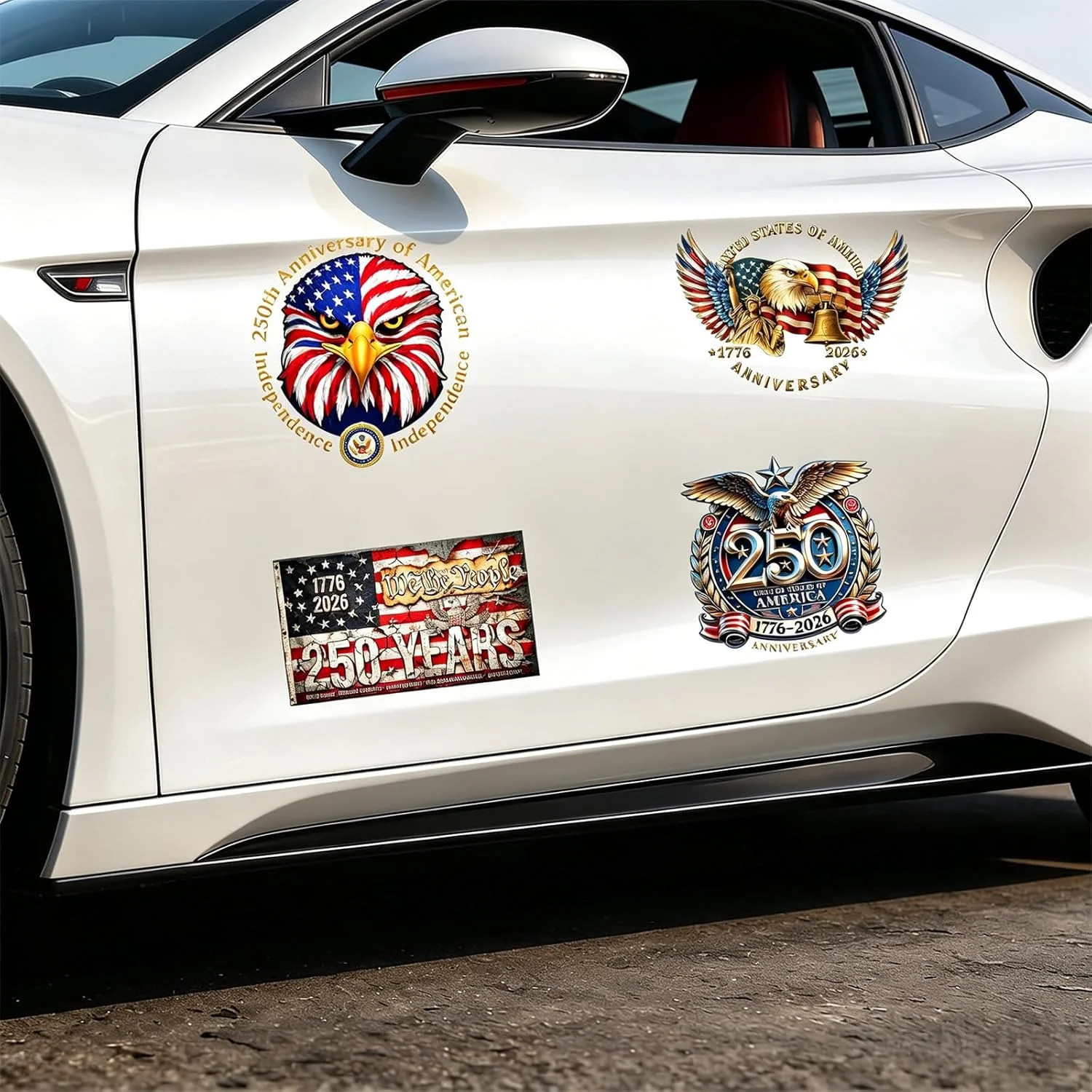 4 pcs 250th Anniversary USA Car Decal Sticker,1776-2026 Patriotic Colorful FAST
