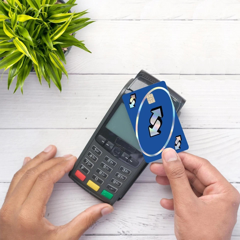 UNO Reverse Card Holographic Credit Card Skin/Credit Card Sticker Decal Blue