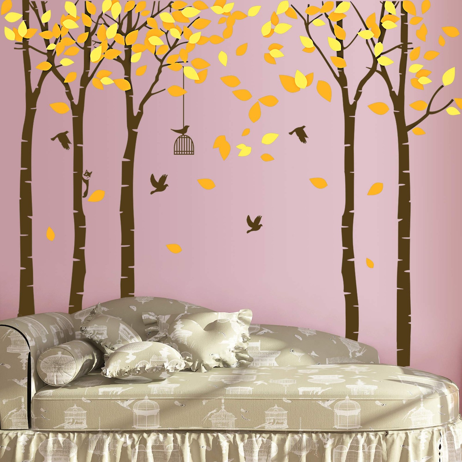 Amaonm 104"x71" Giant Large Jungle 5 Brown Trees Wall Decals Yellow Leaves an…