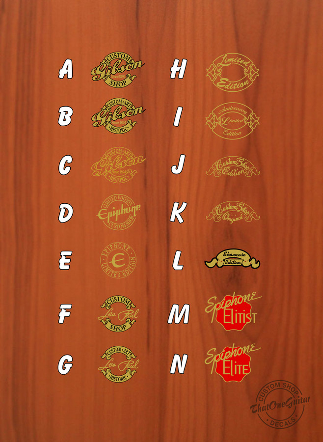 Metallic Gold Gib son Custom Shop / Anniversary Showcase Limited Headstock Decal