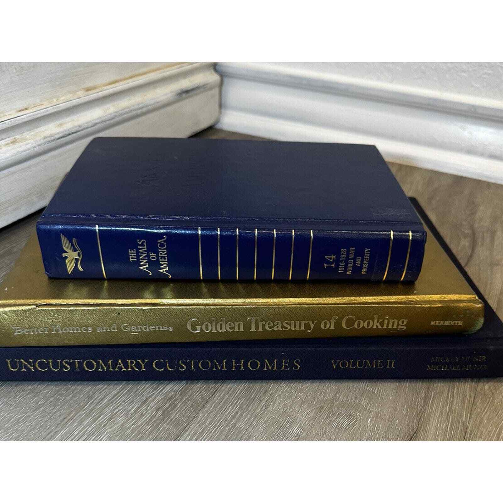 Vintage Decor Book Props Blue And Gold 3 Books