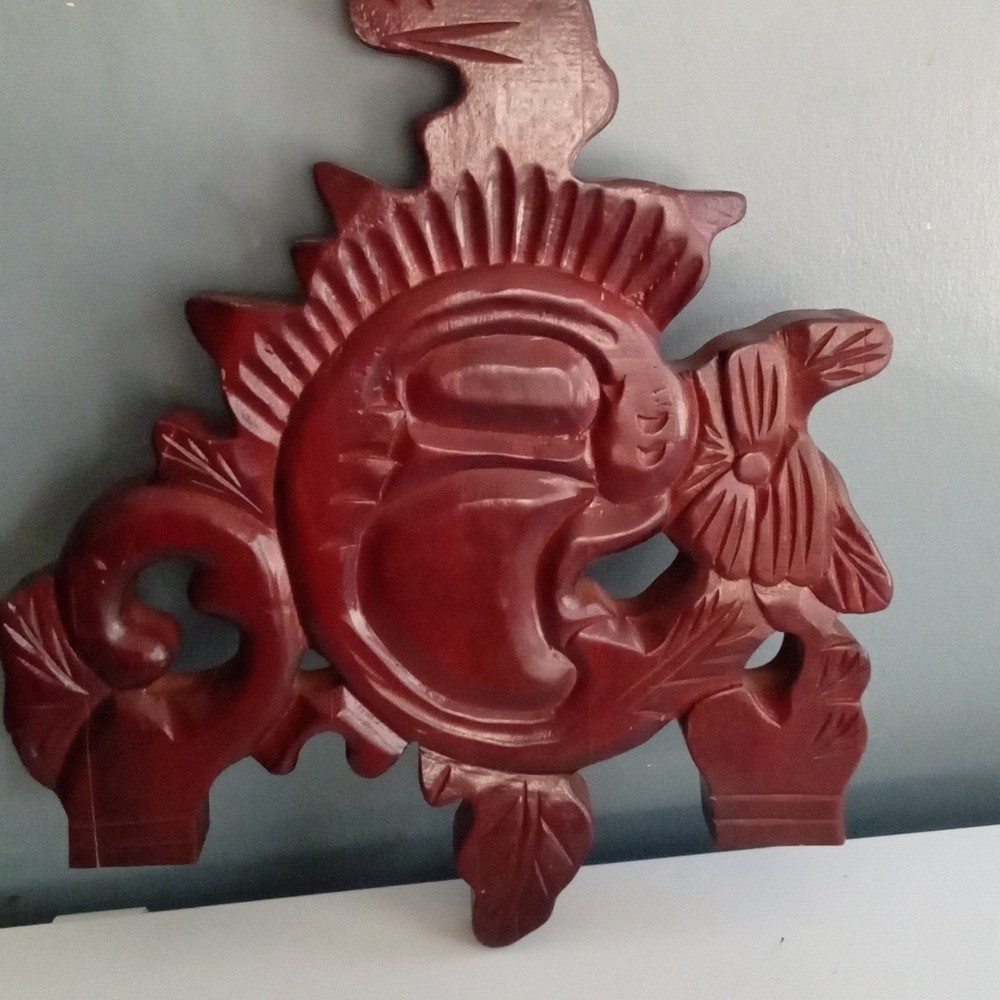 Vintage Wooden Sun Moon Carving Wall Art Handcrafted Decor