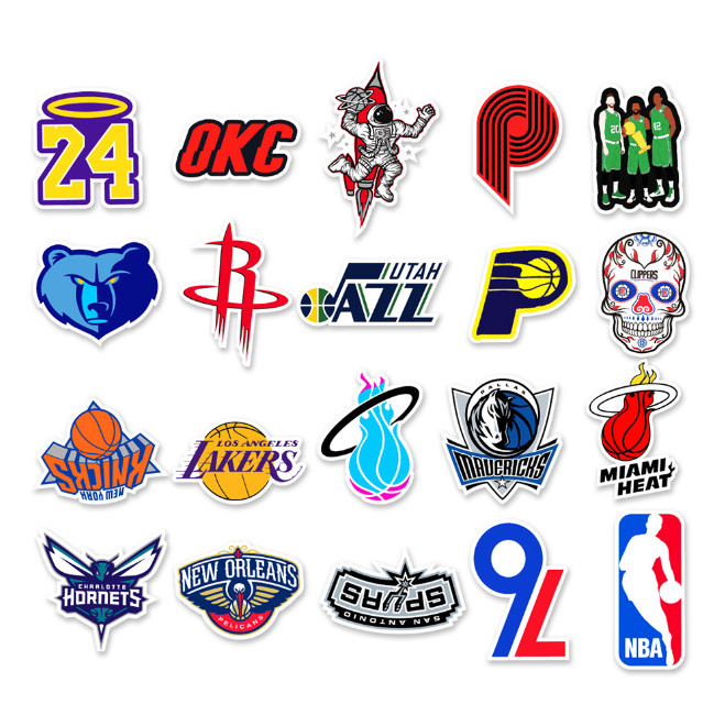 50 Pcs Stickers NBA 30 Teams LOGO Basketball Luggage Car Laptop Skateboard Vinyl