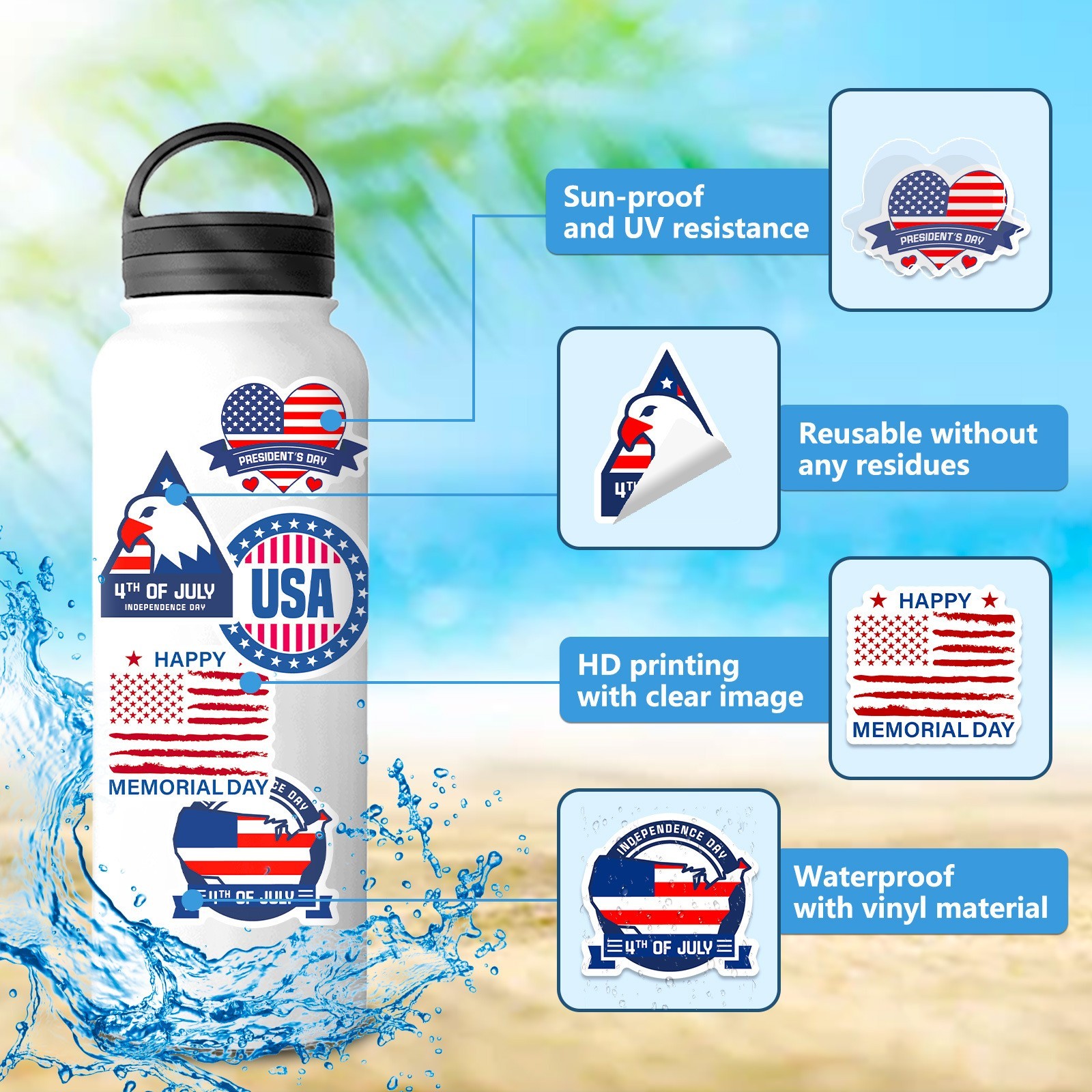 50PCS USA Flag Patriotic Stickers Independence Day Faith Decals for Laptop Phone