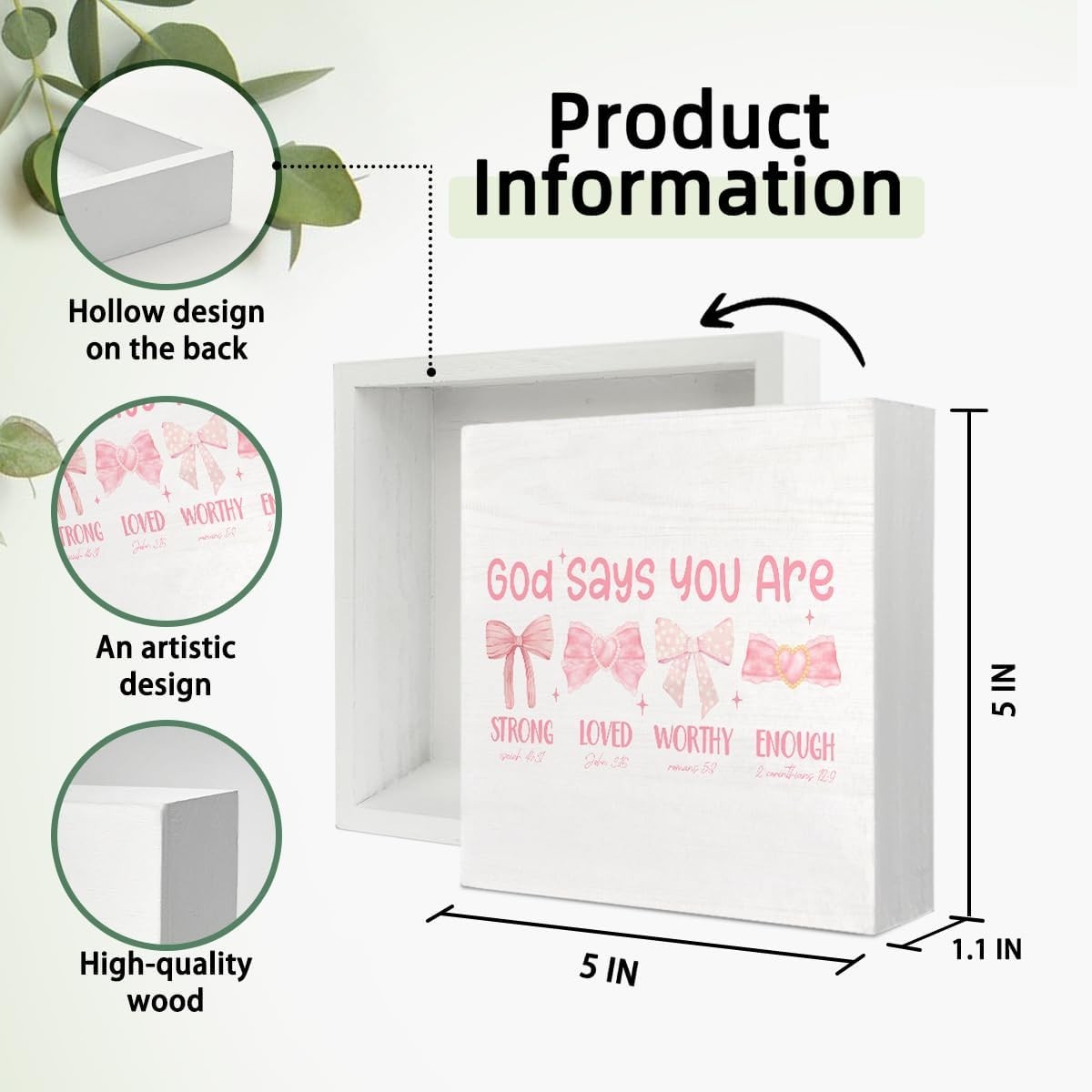 Chic Preppy Pink Bow Wooden Box Sign – Uplifting Bible Decor for Girls Rooms