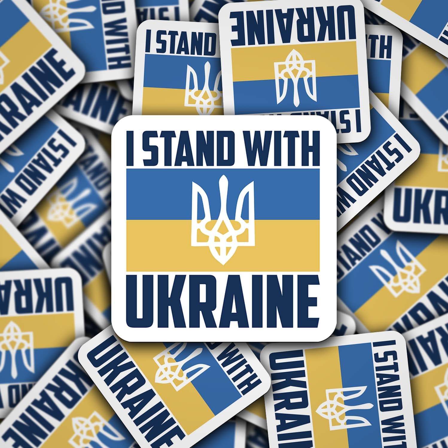 I Stand with Ukraine – Ukrainian Coat of Arms Vinyl Sticker