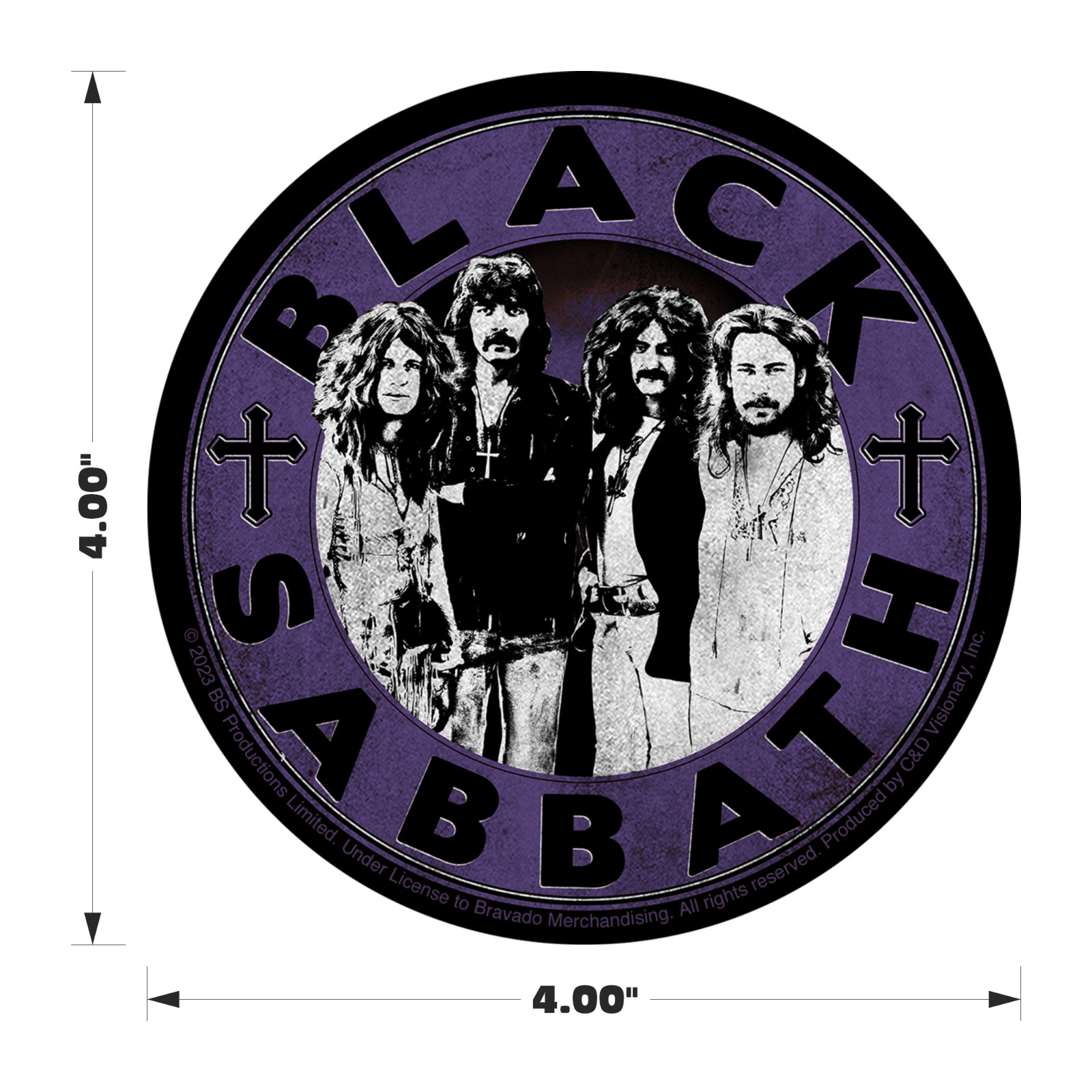 Sticker – Black Sabbath Group Shot On Purple Round 4" x 4" Die Cut #10350