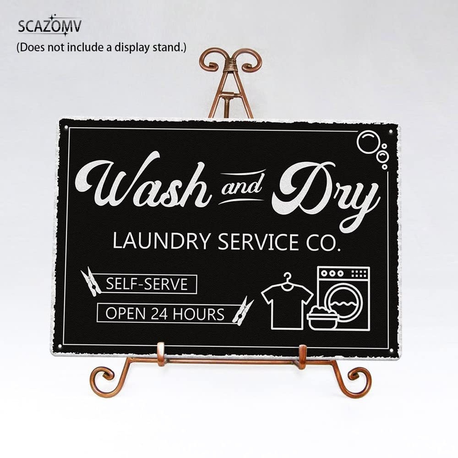 SCAZOMV Laundry Room Decor Black Sign, Wash and Dry Laundry Wall Plaque Art A…