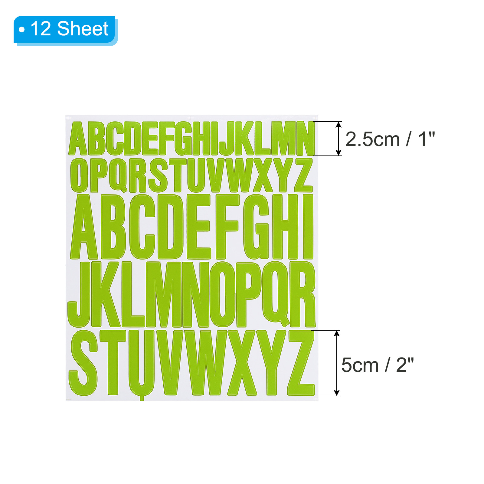 Letter Stickers 1 Inch 2 Inch, 12 Sheets Adhesive Alphabet Sticker, Yellow Green