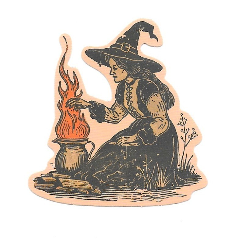 Witch Sticker Vinyl Die Cut Cauldron Fire Gothic Decal Journal Scrapbook Art