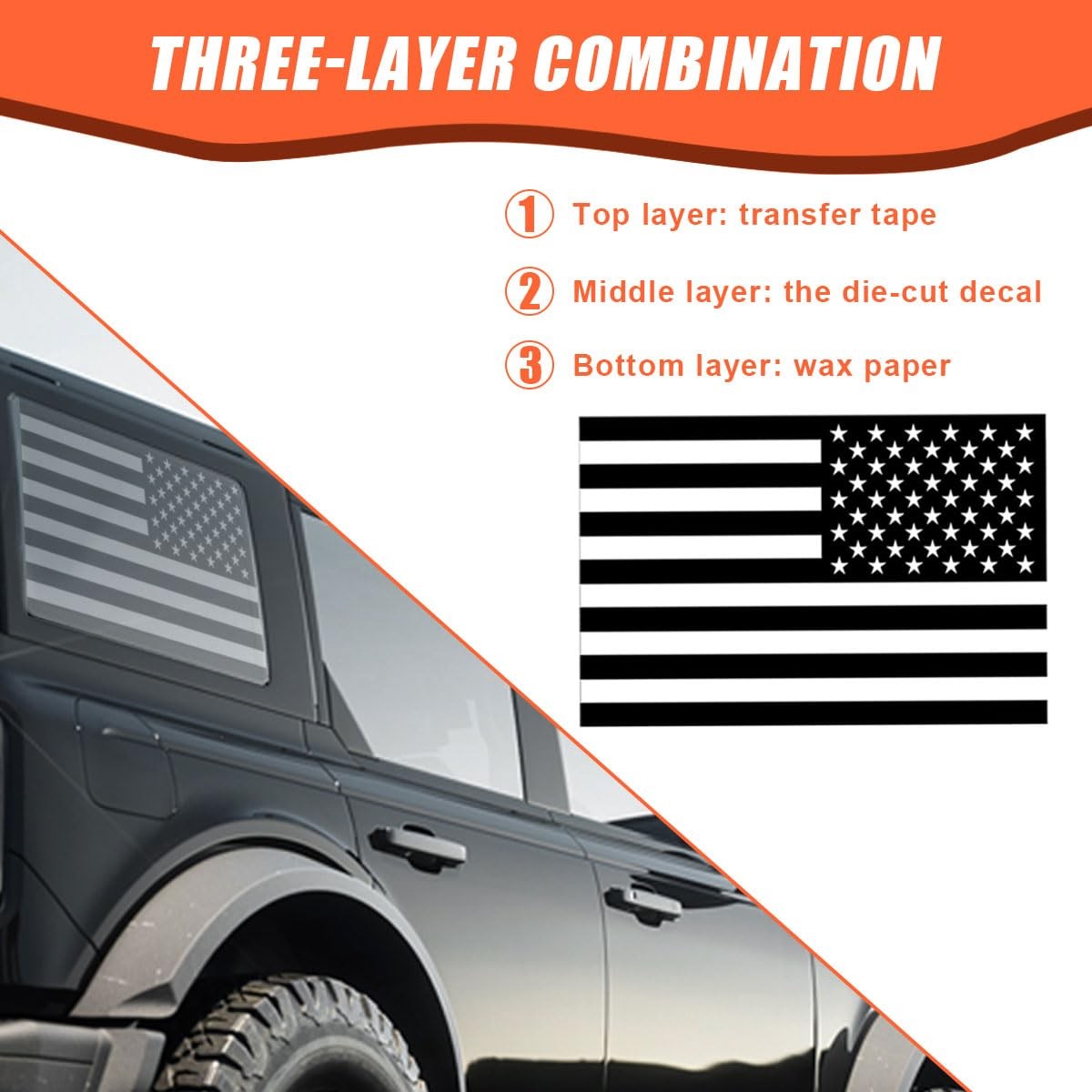 2PCS Rear Side Window American Flag Sticker Decals, Matte USA Flag Vinyl Stic…