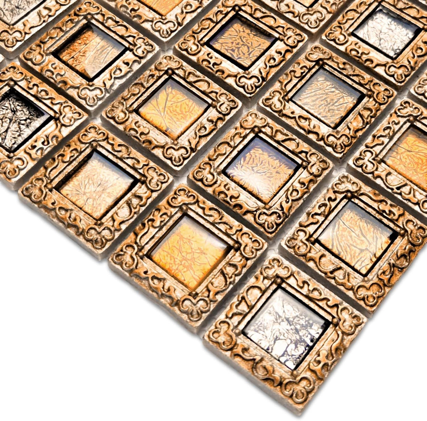 Vintage Framed Glass Mosaic Baroque Style Decorative Tile Window Design for Back