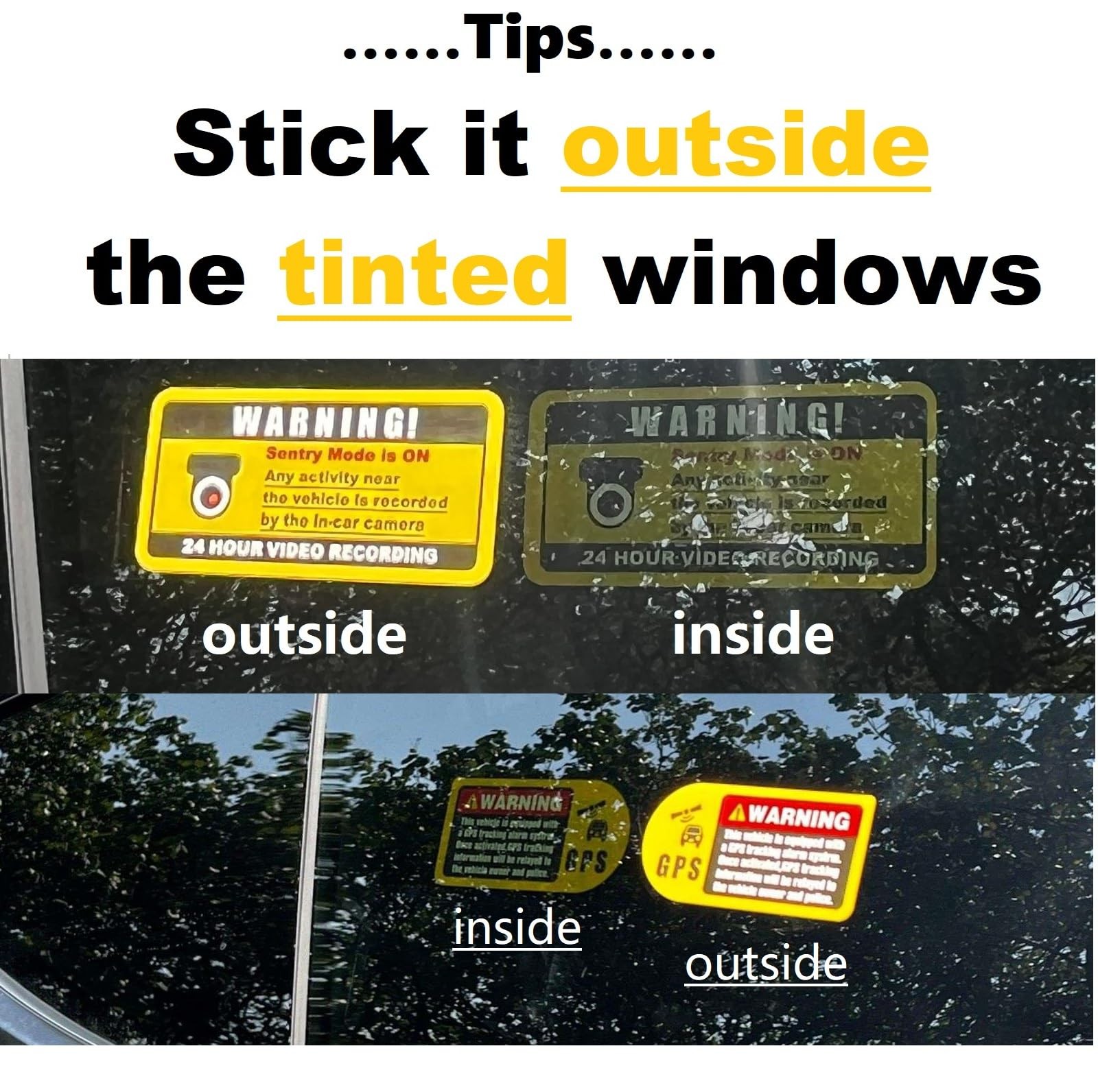 10 Car Warning Stickers for Sentry Mode Video and GPS Tracking Alerts