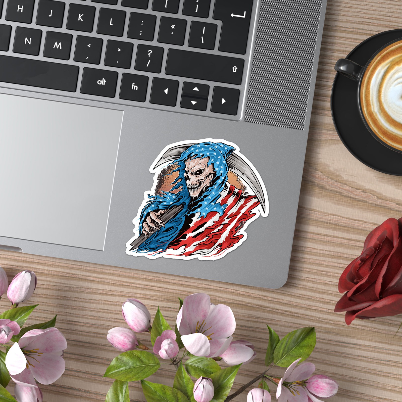USA Flag Grim Reaper – Vinyl Decal Sticker – Car Window Laptop – ebn7910