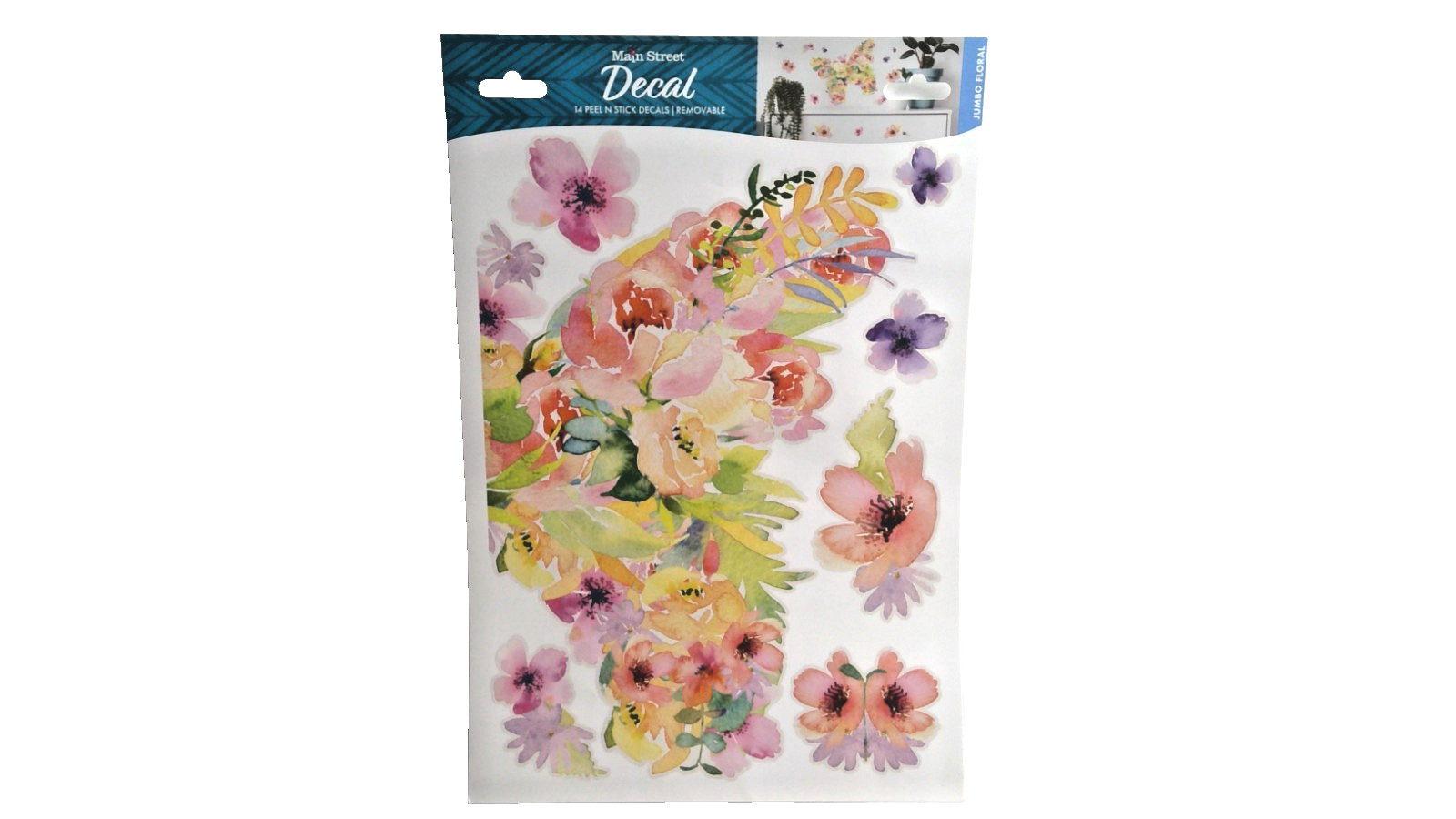 Jumbo Watercolor Floral Wall Decals 14 Pc Removable Peel Stick Main Street NEW