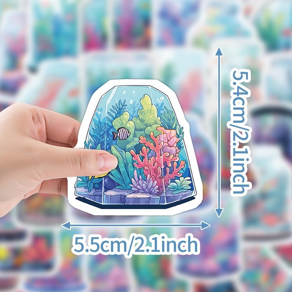 50 Pcs Stickers Fish Bowl Mini Aquarium Luggage Skateboard Phone Laptop Vinyl
