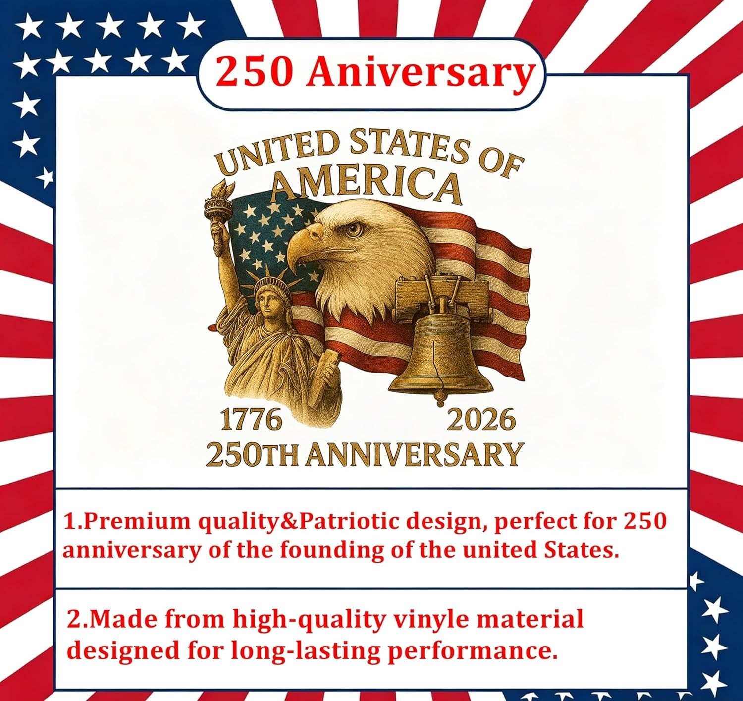 Celebrate American Independence with 250th Anniversary Vinyl Decal Set (2 Pcs)